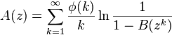 A(z) = \sum_{k=1}^{\infty} \frac{\phi(k)}{k} \ln \frac{1}{1 - B(z^{k})}