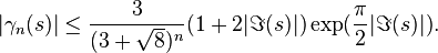 |\gamma_n(s)| \le \frac{3}{(3+\sqrt{8})^n} (1+2|\Im(s)|)\exp(\frac{\pi}{2}|\Im(s)|).