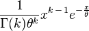 \frac{1}{\Gamma(k) \theta^k} x^{k \,-\, 1} e^{-\frac{x}{\theta}}