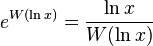 e^{W(\ln x)} = \frac{\ln x}{W(\ln x)}