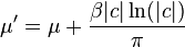 \mu'=\mu+\frac{\beta|c|\ln(|c|)}{\pi}