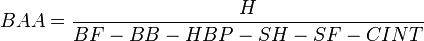 BAA = \frac{H}{BF-BB-HBP-SH-SF-CINT}