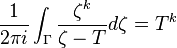 \frac{1}{2 \pi i} \int_{\Gamma} \frac{\zeta ^k}{\zeta - T} d \zeta = T^k