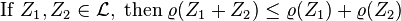 \mathrm{If}\; Z_1,Z_2 \in \mathcal{L} ,\; \mathrm{then}\; \varrho(Z_1 + Z_2) \leq \varrho(Z_1) + \varrho(Z_2)