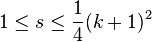 1\le s\le \frac14(k+1)^2