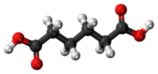 Ball-and-stick model of the adipic acid molecule