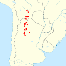 Scattered localities in a narrow strip from northwestern Argentina to south-central Bolivia