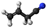 Ball-and-stick model of the allyl cyanide molecule