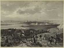 A black and white depiction of the Siege of Charleston from the British perspective