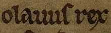 Image of Óláfr's name as it appears in the Latin Chronicle of Mann.