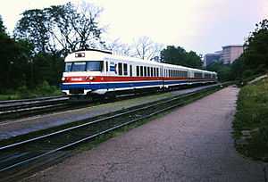 Amtrak RTG Turboliner at Ann Arbor, Michigan in 1975