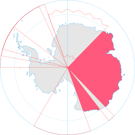 Map of Antarctica indicatingAustralian territorial claim (red area).