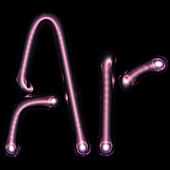 Illuminated light blue gas discharge tubes shaped as letters A and r