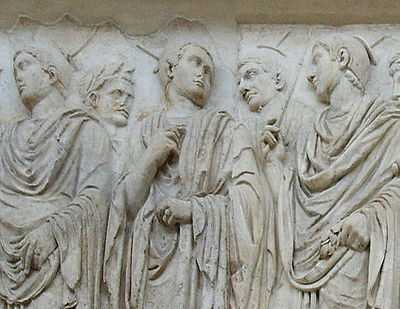 Bas-relief of five Roman priests