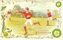 Water colour promoting Belgian chocolates that depicts Gould running in a hand-off pose.