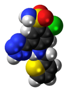 Space-filling model of the azosemide molecule