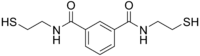 Central benzene ring, with two identical strings of CNCCCS attached to non-adjacent carbon atoms in the ring: the first "C" in each string is double-bonded to an O.