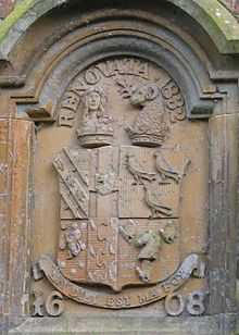 The Legh Keck coat of arms from above the front porch at Bank Hall