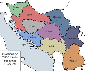 map showing the banovinas of Yugoslavia between 1929 and 1939