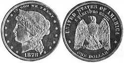 A silver dollar pattern depicting a left-facing woman on the obverse and an eagle on the reverse