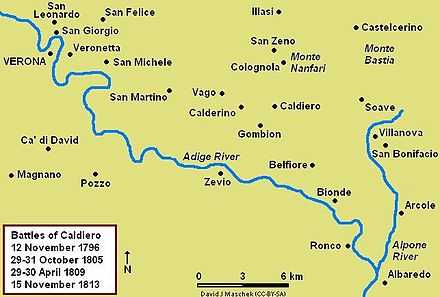 Map of the Battle of Caldiero, 29–30 April 1809
