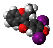 Ball-and-stick model of the benziodarone molecule