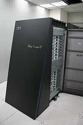 An IBM Blue Gene/P supercomputer with shock-absorbing cabinet.