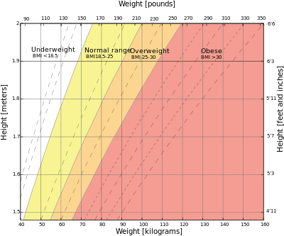 Chart showing underweight, normal weight, overweight and obese