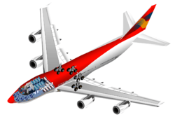 Cutaway rendering of a 747, showing internal seating and landing gear.