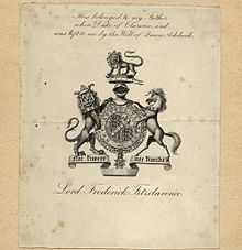 A bookplate showing the coat of arms of Lord Frederick FitzClarence