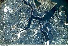 Aerial view of the Boston area from space