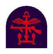 Insignia of Combined Operations units it is a combination of a red Thompson submachine gun, a pair of wings, and an anchor on a navy blue background