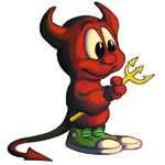 Daemon, a red cartoon devil holding a trident