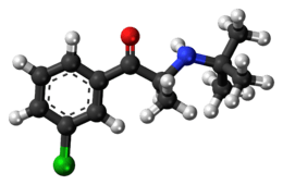 Ball-and-stick model of the bupropion molecule