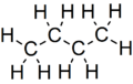 Skeletal formula of butane with all carbon and hydrogen atoms shown