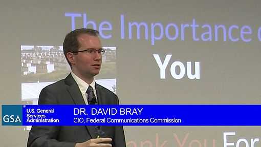 FCC CIO David A. Bray speaking at 2014 DigitalGov Citizen Services Event, providing a keynote address on leadership in public service.