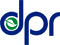 A curvy picture of the letters D P and R coloured blue and in lower case. Within the D is a solid green area showing the white silhouette of a leaf or dove.