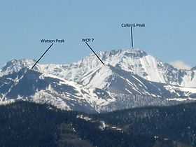 A photo of Calkens and surrounding peaks viewed from the northwest