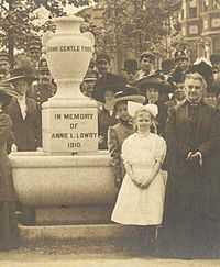 White stands before a new horse water fountain