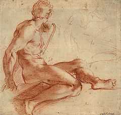 Drawing of a man sitting with crossed legs