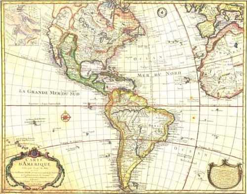 Antique map of the Americas, also showi; background-color:#A0522D;"