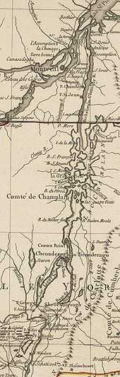 Lake Champlain lies in northeastern New York, and is a relatively narrow lake running north to south. Key features of Lake Champlain from north to south include Isle La Motte, Grand Isle (with Valcour Island to its west, near the shore), Button Mould Bay, Crown Point, Ticonderoga, and South Bay, where Skenesborough is located.