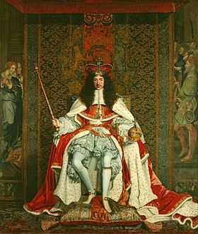 Charles wearing a crown and ermine-lined cape