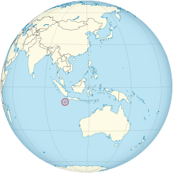 Location of  Christmas Island  (circled in red)in the region Southeast Asia  (light yellow)