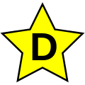 Yellow 5-pointed star with letter D