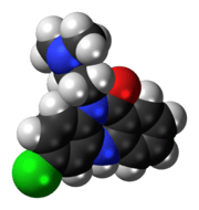 Space-filling model of the clobenzepam molecule