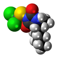 Space-filling model of the clodantoin molecule