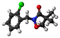 Ball-and-stick model of the clomazone molecule