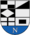 A coat of arms depicting a white "N" on a blue background at the bottom and a series of black and white shapes at the top