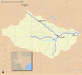 A color map of the Concho River and its tributaries in Texas.